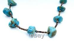EARLY Vintage Santo Domingo Turquoise Nugget Heishi Bead SQUAW Necklace 27.5 in