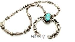 EARLY Vtg OLD PAWN Native American NAVAJO Sterling Silver NAJA Beaded Necklace