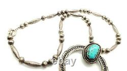 EARLY Vtg OLD PAWN Native American NAVAJO Sterling Silver NAJA Beaded Necklace