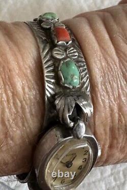 EARLY WJ Wayne Josie Panteah Zuni Vintage TURQUOISE CORAL Watch Cuff Bracelet