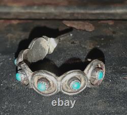 EARLY Zuni Sleeping Beauty Turquoise Hoop Earrings Sterling Silver 1