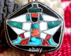 EARLY vintage ZUNI KNIFEWING MULTI STONE INLAY BOLO sterling silver turquoise