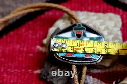 EARLY vintage ZUNI KNIFEWING MULTI STONE INLAY BOLO sterling silver turquoise