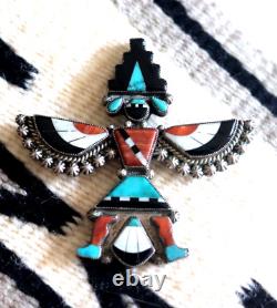 EXCEPTIONAL BOWMAN PAYWA KNIFEWING PIN multi-stone inlay brooch early ZUNI 32g