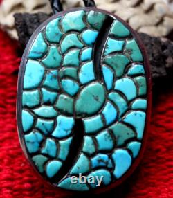 EXQUISITE early ELLEN QUANDELACY Zuni Turquoise FISH SCALE sterling silver BOLO
