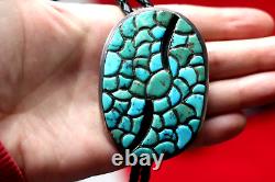 EXQUISITE early ELLEN QUANDELACY Zuni Turquoise FISH SCALE sterling silver BOLO