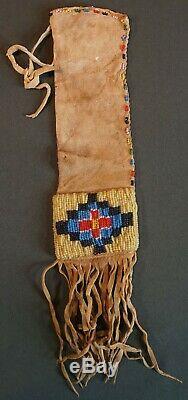 Early 1900 1920's Native American Unusually Small Size Beaded Pipe Bag