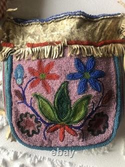 Early 1900 Native American Antique Fully Beaded Sides Woodlands Purse Ojibwe