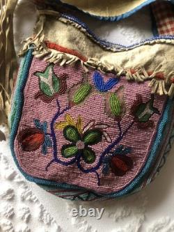 Early 1900 Native American Antique Fully Beaded Sides Woodlands Purse Ojibwe