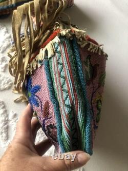 Early 1900 Native American Antique Fully Beaded Sides Woodlands Purse Ojibwe