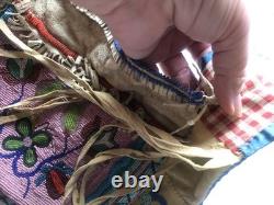 Early 1900 Native American Antique Fully Beaded Sides Woodlands Purse Ojibwe