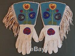 Early 1900 Native American Plateau Umatilla Cayuse Fully Beaded Gauntlet Gloves