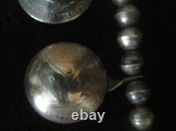 Early 1900 Navaj Silver Double-Hand Naja Silver Coin Squash Blossom NecklaceOld