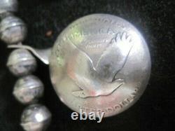 Early 1900 Navaj Silver Double-Hand Naja Silver Coin Squash Blossom NecklaceOld