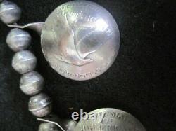 Early 1900 Navaj Silver Double-Hand Naja Silver Coin Squash Blossom NecklaceOld