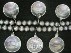 Early 1900 Navaj Silver Double-Hand Naja Silver Coin Squash Blossom NecklaceOld