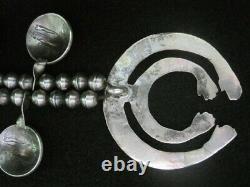 Early 1900 Navaj Silver Double-Hand Naja Silver Coin Squash Blossom NecklaceOld