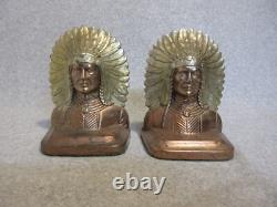 Early 1900 SITTING BULL Bronze PAIR BOOKENDS SIOUX Native American Indian Chief
