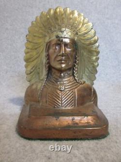 Early 1900 SITTING BULL Bronze PAIR BOOKENDS SIOUX Native American Indian Chief