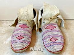 Early 1900's Antique Native American Central Plains Beaded Moccasins VGC