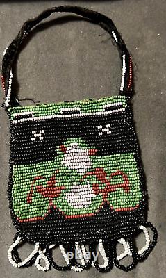 Early 1900's Beaded Bag Lined withFabric Native American Indian 2-Sided Design