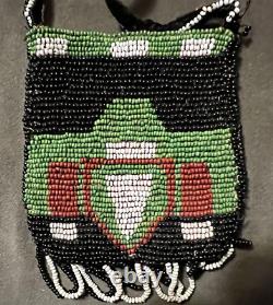 Early 1900's Beaded Bag Lined withFabric Native American Indian 2-Sided Design