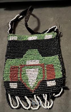 Early 1900's Beaded Bag Lined withFabric Native American Indian 2-Sided Design