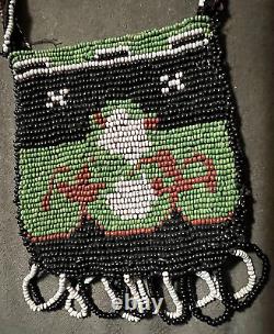 Early 1900's Beaded Bag Lined withFabric Native American Indian 2-Sided Design