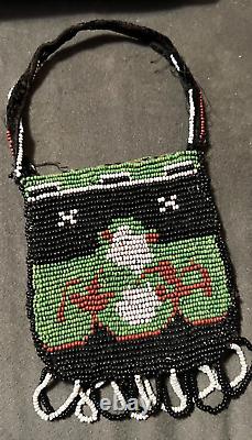 Early 1900's Beaded Bag Lined withFabric Native American Indian 2-Sided Design