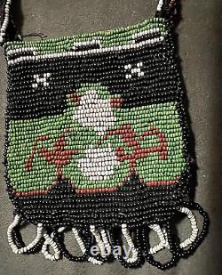 Early 1900's Beaded Bag Lined withFabric Native American Indian 2-Sided Design