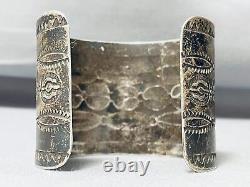 Early 1900's Hand Tooled Vintage Sterling Silver Bracelet Cuff