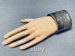 Early 1900's Hand Tooled Vintage Sterling Silver Bracelet Cuff