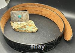 Early 1900's Hopi MORRIS ROBINSON Hand Crafted Sterling & Turquoise Belt Buckle