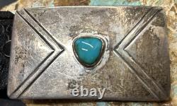 Early 1900's Hopi MORRIS ROBINSON Hand Crafted Sterling & Turquoise Belt Buckle