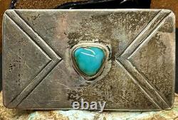 Early 1900's Hopi MORRIS ROBINSON Hand Crafted Sterling & Turquoise Belt Buckle