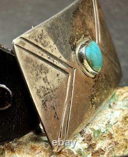 Early 1900's Hopi MORRIS ROBINSON Hand Crafted Sterling & Turquoise Belt Buckle