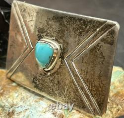 Early 1900's Hopi MORRIS ROBINSON Hand Crafted Sterling & Turquoise Belt Buckle