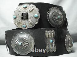 Early 1900's Museum Vintage Navajo Turquoise Sterling Silver Concho Belt Old
