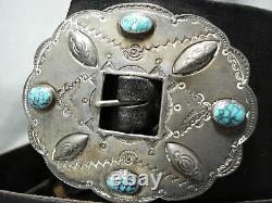 Early 1900's Museum Vintage Navajo Turquoise Sterling Silver Concho Belt Old