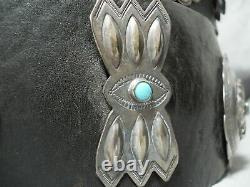 Early 1900's Museum Vintage Navajo Turquoise Sterling Silver Concho Belt Old