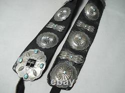 Early 1900's Museum Vintage Navajo Turquoise Sterling Silver Concho Belt Old