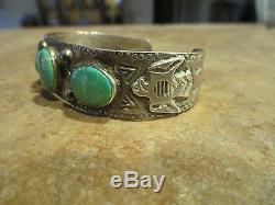 Early 1900's NAVAJO 900 Coin Silver PREMIUM Turquoise THUNDER BIRD Bracelet