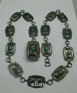 Early 1900's NAVAJO CONCHO BELT Necklace 32.5 Turquoise Sterling Silver 181D