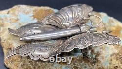 Early 1900's Navajo Hand Stamped Large Sterling Silver Butterfly Brooch Pin SEE