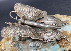 Early 1900's Navajo Hand Stamped Large Sterling Silver Butterfly Brooch Pin SEE