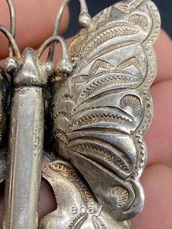 Early 1900's Navajo Hand Stamped Large Sterling Silver Butterfly Brooch Pin SEE