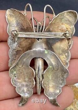 Early 1900's Navajo Hand Stamped Large Sterling Silver Butterfly Brooch Pin SEE