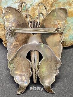 Early 1900's Navajo Hand Stamped Large Sterling Silver Butterfly Brooch Pin SEE