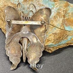 Early 1900's Navajo Hand Stamped Large Sterling Silver Butterfly Brooch Pin SEE