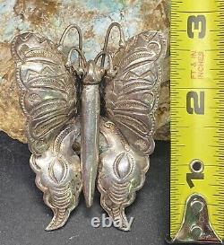 Early 1900's Navajo Hand Stamped Large Sterling Silver Butterfly Brooch Pin SEE